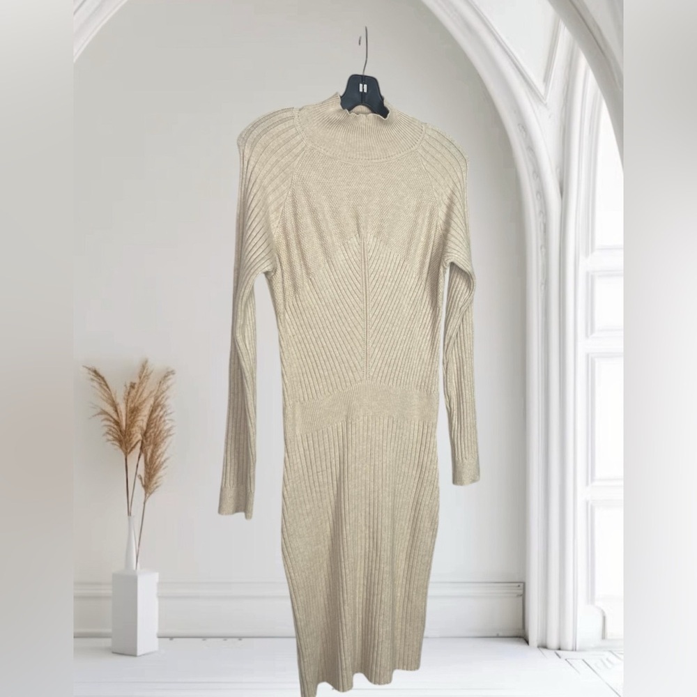 Made With Love Beige Sweater Dress - Women's Size S - Knee Length - Picture 2 of 12